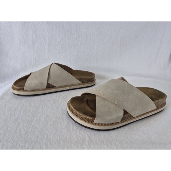 FREE PEOPLE Sidelines Footbed Grey Leather Birk CrissCross Slide Sandals 37 7 - Picture 2 of 8